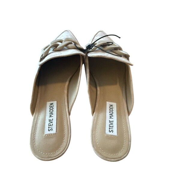 Steve Madden Fleur Chain Mule Loafers Womens 8.5M Beige Pointed Toe Leather Chic - Picture 3 of 5